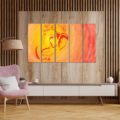 Lord Ganesh Canvas Wall Painting - With 5 Panel