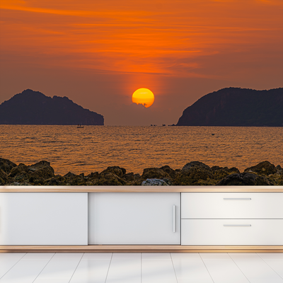 Beautiful Orange Sunset View Digitally Printed Wallpaper