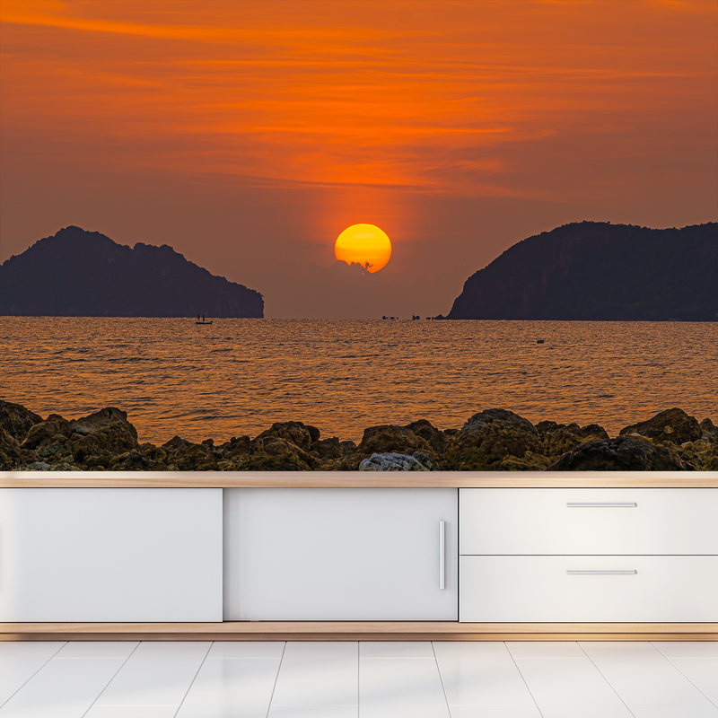 Beautiful Orange Sunset View Digitally Printed Wallpaper