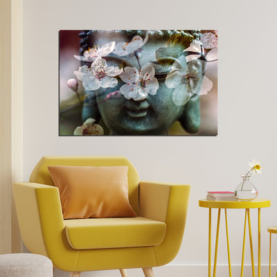 Buddha Face With White Flower Canvas Wall Painting