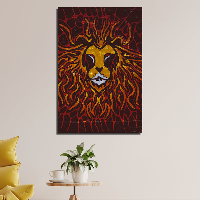 Abstract Print Lion On Canvas Wall Painting