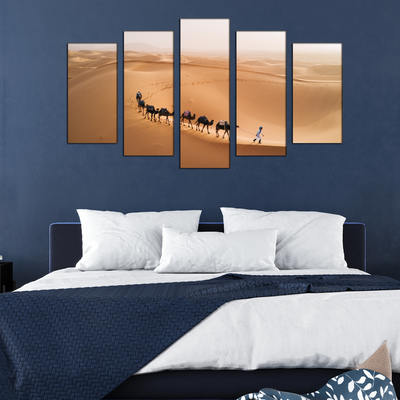 Camel Desert Canvas Panel Wall Painting - With 5 Frames