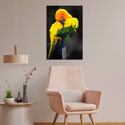 Beautiful Yellow Bird Print On Canvas Wall Painting