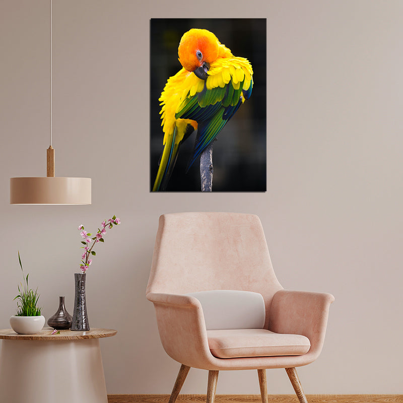 Beautiful Yellow Bird Print On Canvas Wall Painting