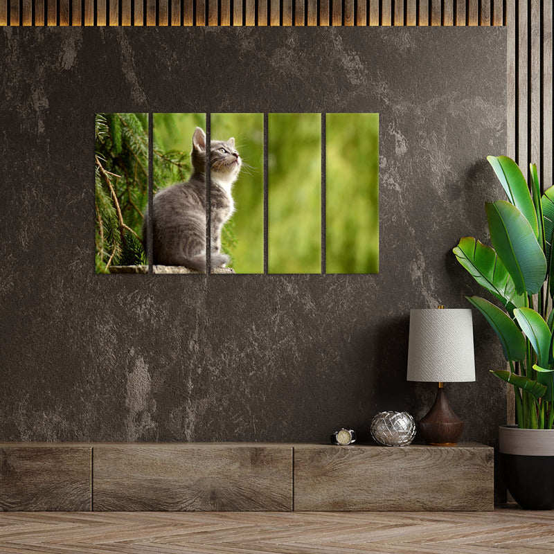 Lovely Cat Canvas Wall Painting - With 5 Panel