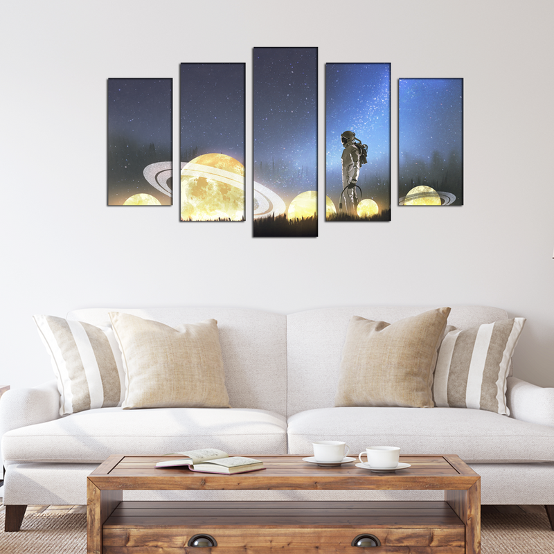 Astronaut and Space Canvas Wall Painting- With 5 Frames