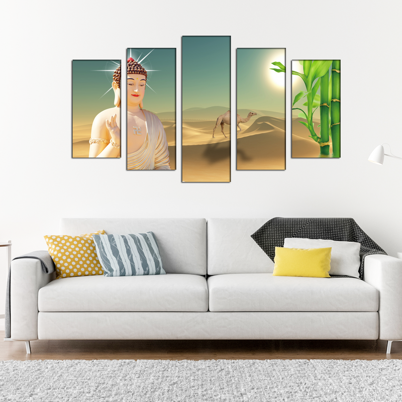 God Buddha Canvas Wall Painting- With 5 Frames