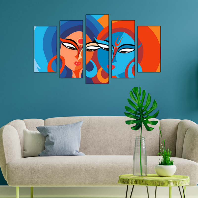 Modern Art Radha Krishna Canvas Wall Painting- With 5 Frames