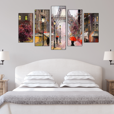 Artistic Color Eiffel Tower Scenery Canvas Panel Wall Painting - With 5 Frames