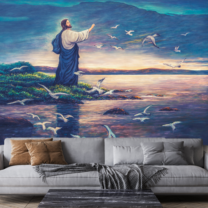 Jesus Near The Sea Digitally Printed Wallpaper