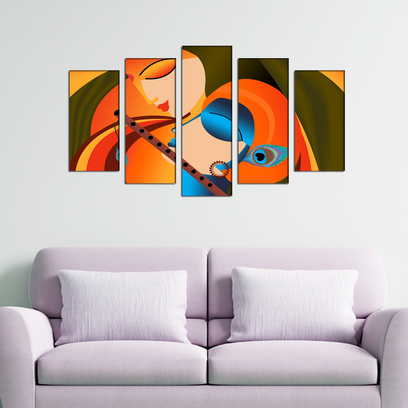 Modern Art Radha Krishna Canvas Wall Painting- With 5 Frames