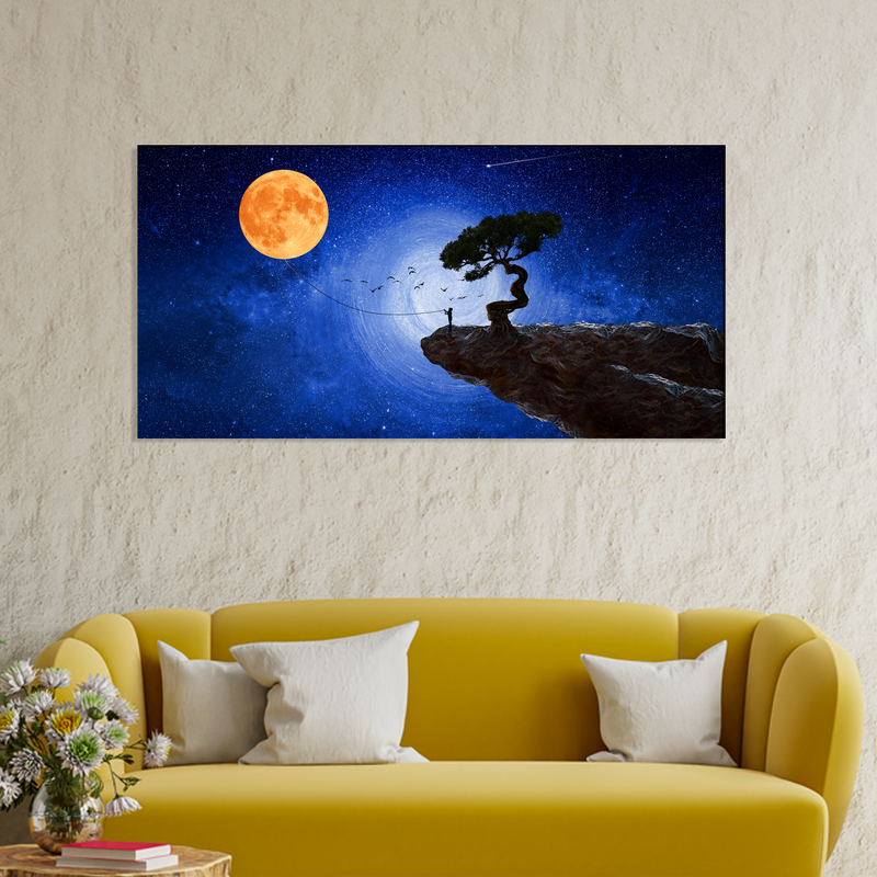 Child Catches The Moon Canvas Wall Painting