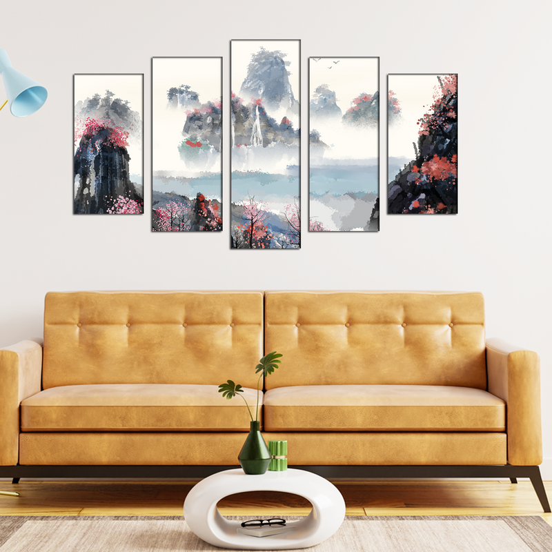 Mountain Canvas Wall Painting- With 5 Frames