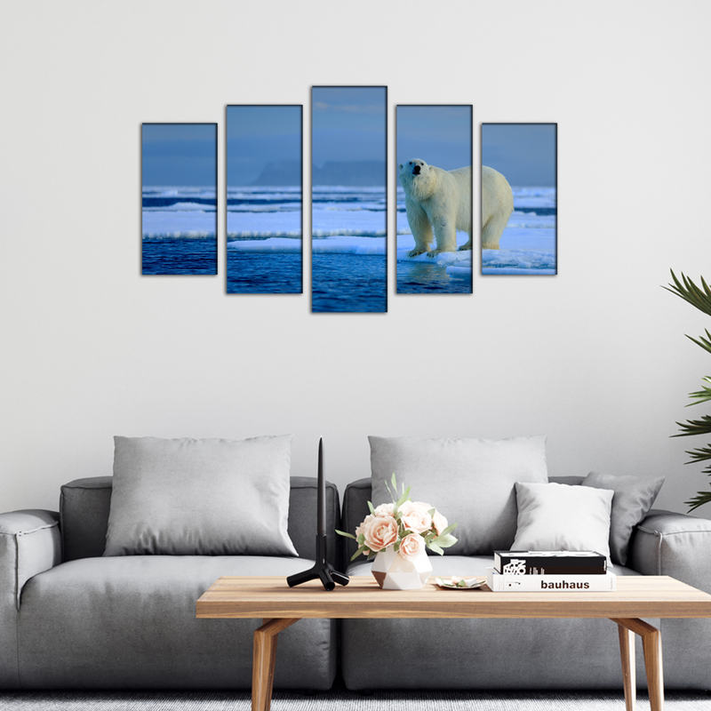 Big Polar Bear Canvas Wall Painting- With 5 Frames