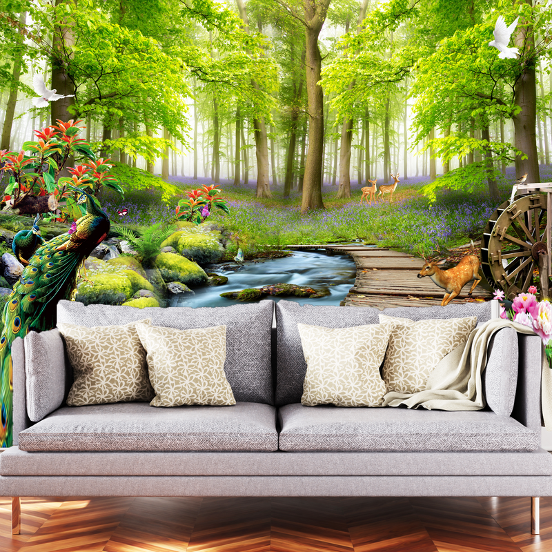 Beautiful Forest Scenery Digitally Printed Wallpaper