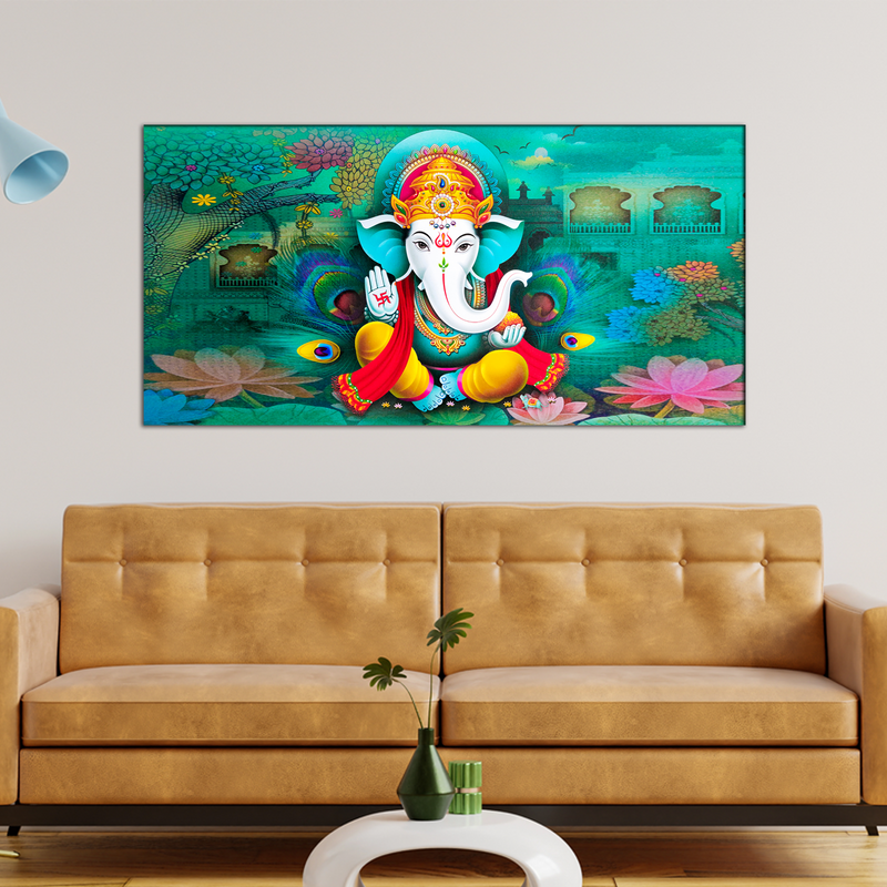 Blue Background Ganesha Canvas Wall Painting