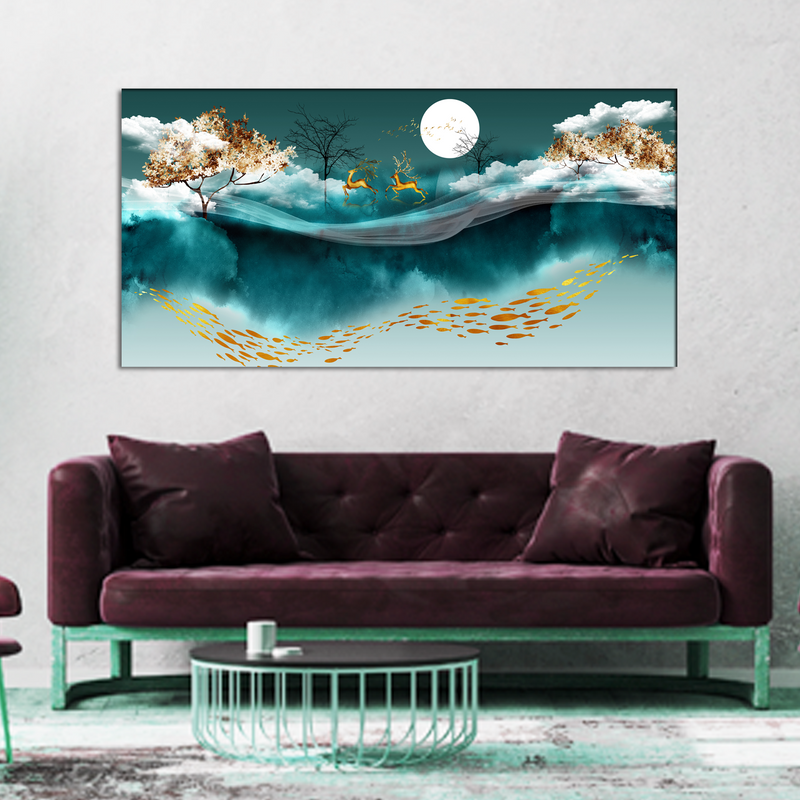 Deer and Moon Canvas Wall Painting
