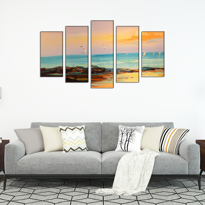 Abstract Color Beautiful Scenery Canvas Wall Painting- With 5 Frames