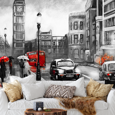 Grey-Scale Illustration Digitally Printed Wallpaper