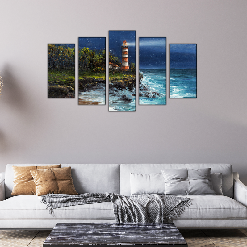 Lighthouse Canvas Wall Painting- With 5 Frames