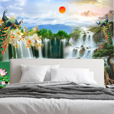 Beautiful Waterfall Scenery Digitally Printed Wallpaper