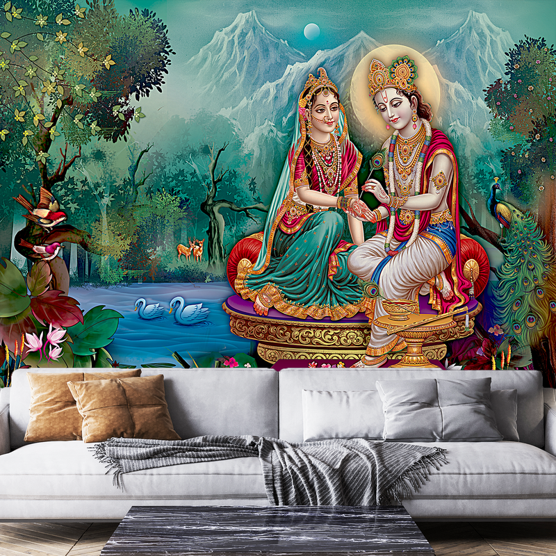 Beautiful Radha Krishna Digitally Printed Wallpaper