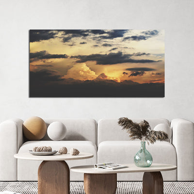 Dark Sunrise And Black & White Clouds Canvas Wall Painting