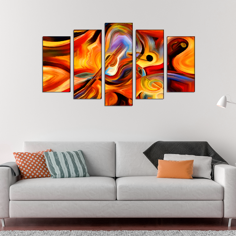 Colorful Human and Musical Canvas Wall Painting- With 5 Frames