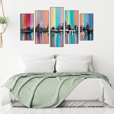 City View Abstract Canvas Wall Painting- With 5 Frames