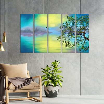 Artistic Nature Scenery Canvas Wall Painting - With 5 Panel