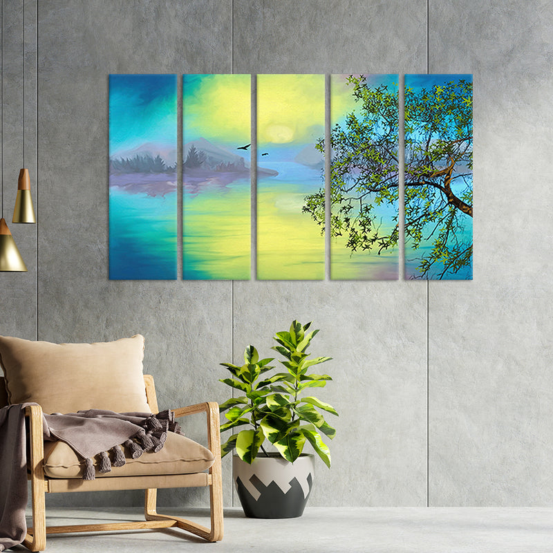 Artistic Nature Scenery Canvas Wall Painting - With 5 Panel