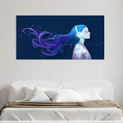 Girl With Headphones Canvas Wall Painting