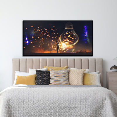 Man With Glowing Big Bulb Canvas Floating Frame Wall Painting