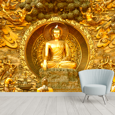 Golden Buddha Digitally Printed Wallpaper