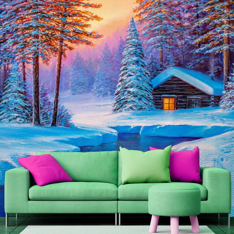 Cold Winter Sunrise Scenery Digitally Printed Wallpaper