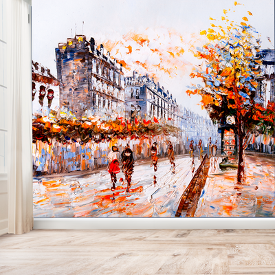 Market With Street Digitally Printed Wallpaper