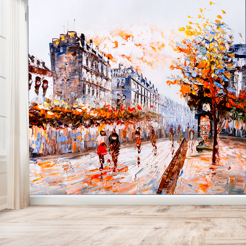 Market With Street Digitally Printed Wallpaper