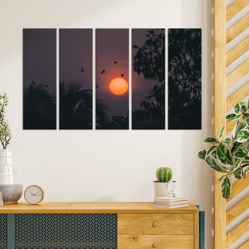 Clouds During Sunset View Canvas Wall Painting - With 5 Panel