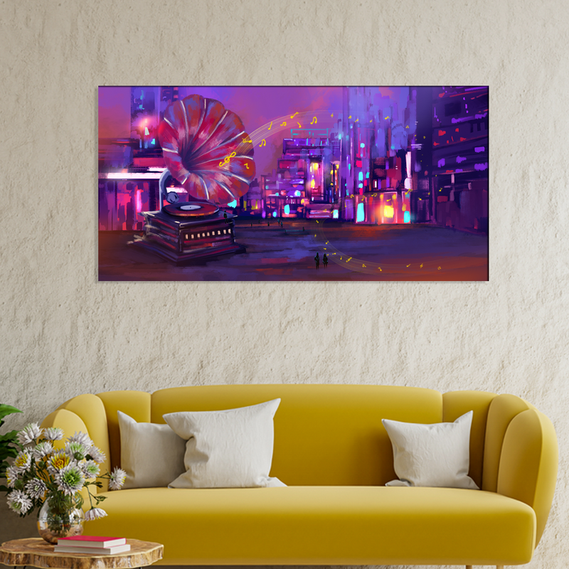 Large Gramophone On Street Abstract Canvas Wall Painting
