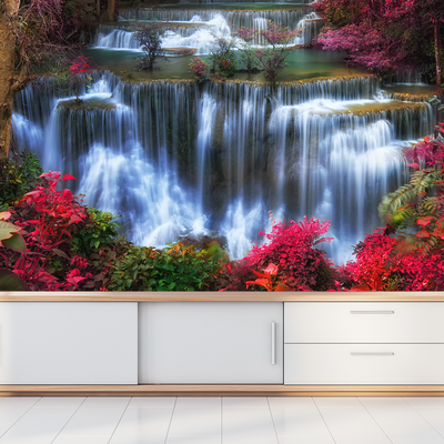 Autumn Waterfall Scenery Digitally Printed Wallpaper
