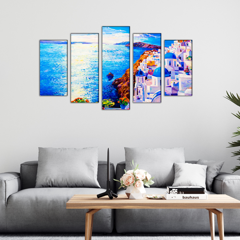 Modern City Oil Art Canvas Wall Painting- With 5 Frames