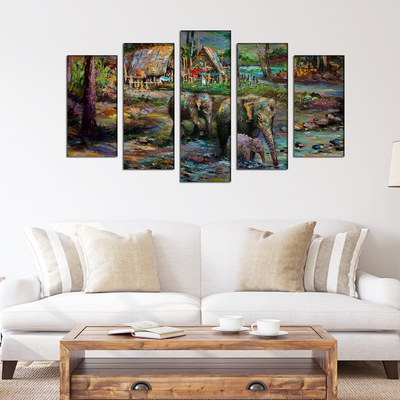 Elephant Painting Canvas Wall Painting- With 5 Frames