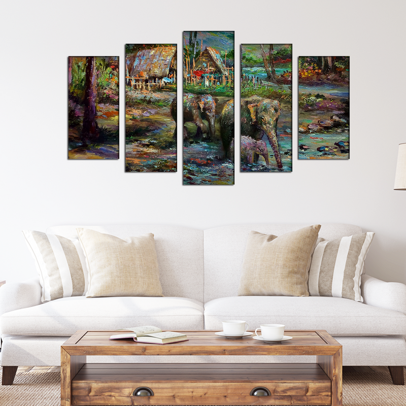 Elephant Painting Canvas Wall Painting- With 5 Frames
