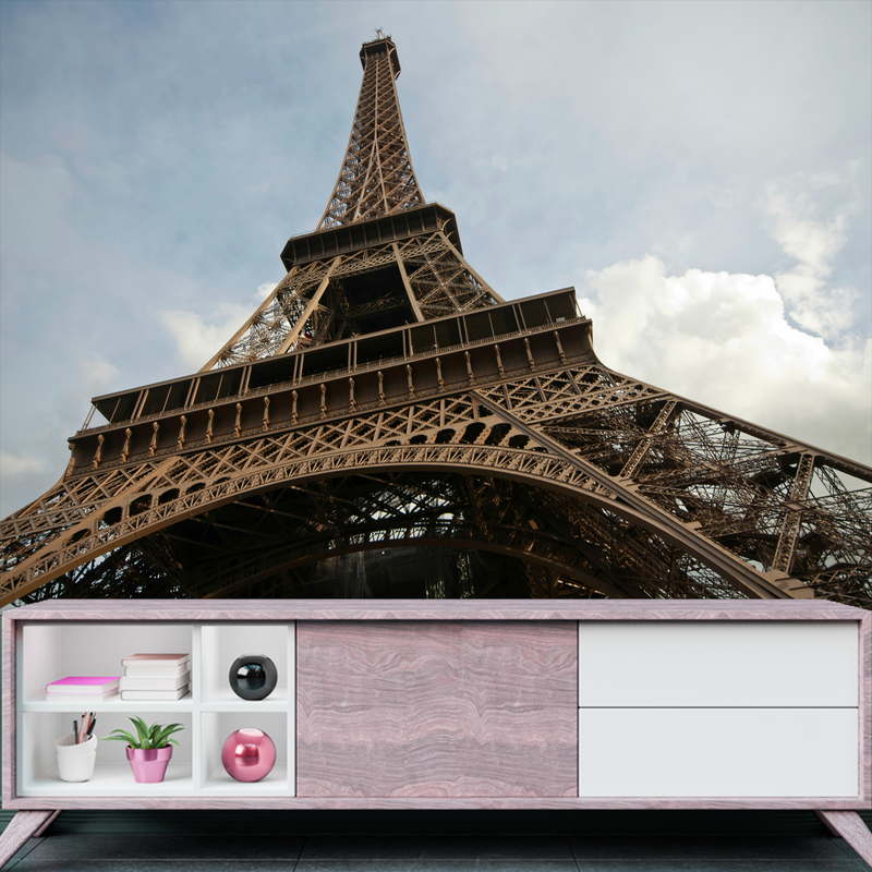 Closeup Shoot Of Eiffel Tower Digitally Printed Wallpaper