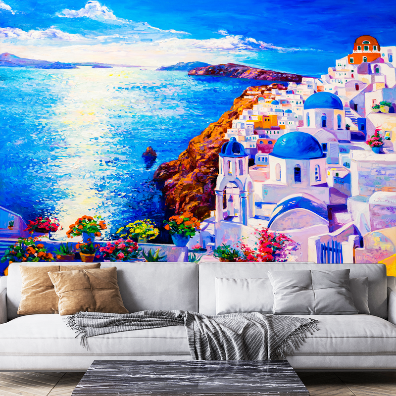 Modern City Oil Art Digitally Printed Wallpaper