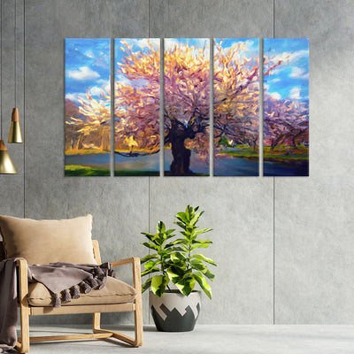 Abstract Colorful Rainbow Tree Canvas Wall Painting - With 5 Panel