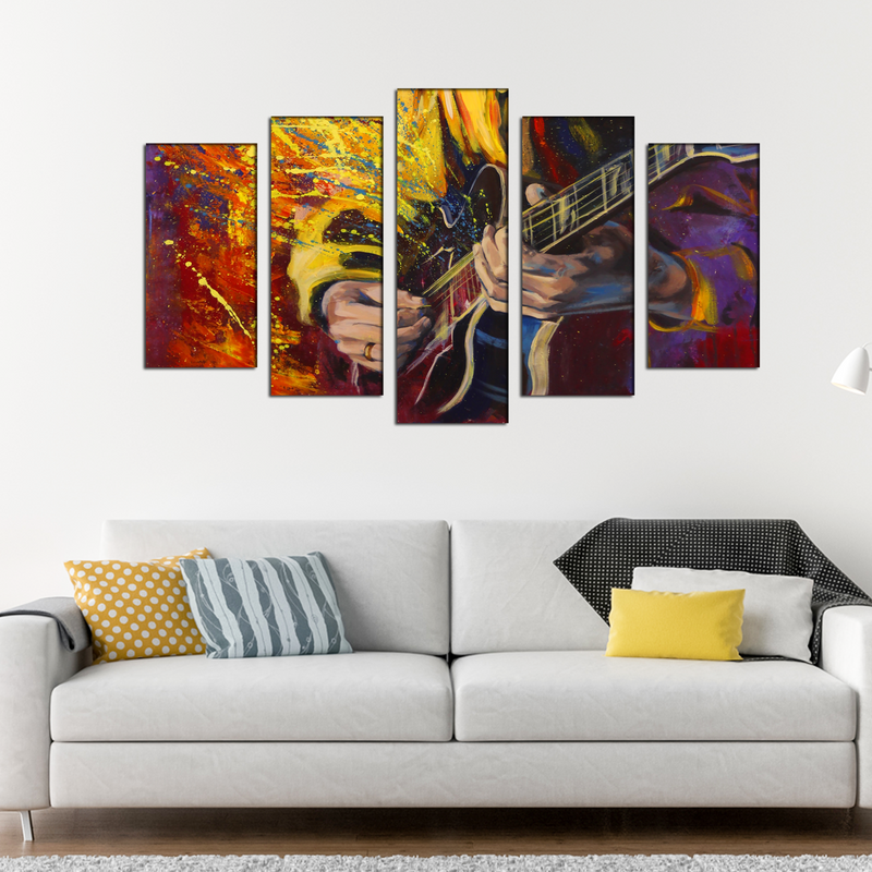 Man Playing Guitar Abstract Canvas Wall Painting- With 5 Frames