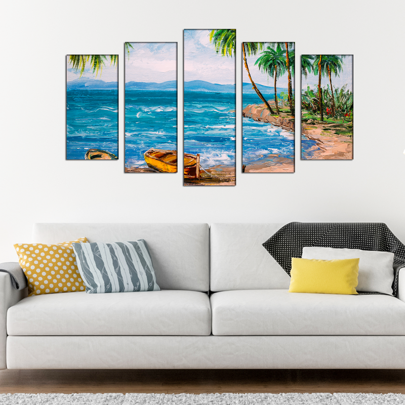 Beach View Canvas Wall Painting- With 5 Frames