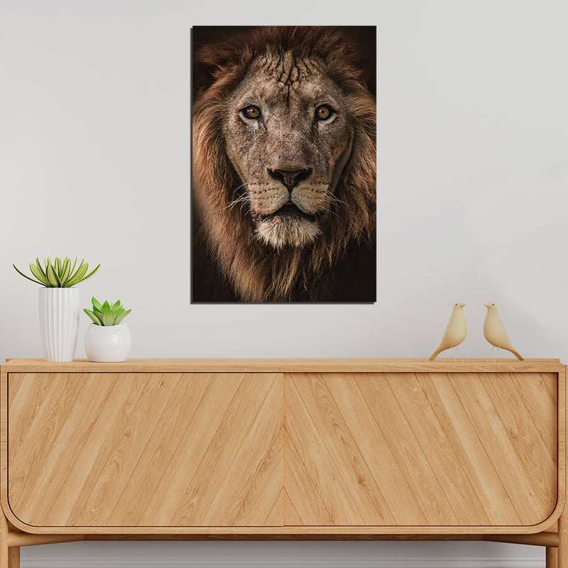 Lion Face Print On Canvas Wall Painting