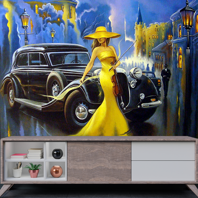 Modern Art Design Girl Digitally Printed Wallpaper